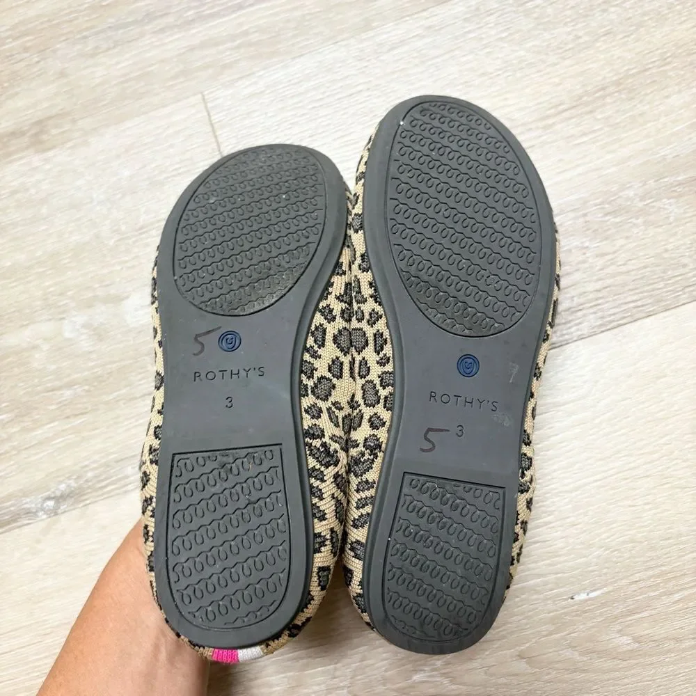 Rothy's Girls Kids Loafer Leopard Print Knit Fabric Slip On Everyday Shoe Size 3